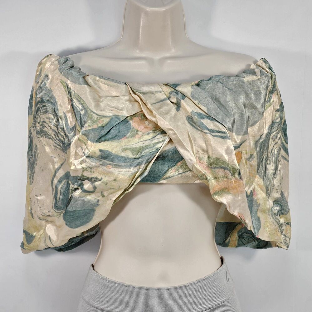 ASOS Marble Print Off Shoulder Cropped Bardot Top UK 6 US 2 Artsy Pastel